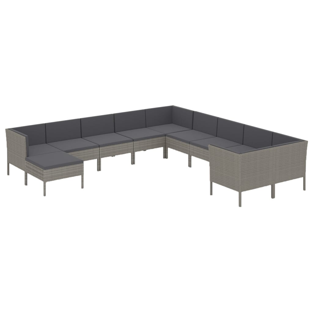Set Divani da Giardino 11 pz con Cuscini in Polyrattan Grigio - homemem39