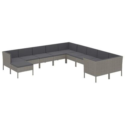 Set Divani da Giardino 11 pz con Cuscini in Polyrattan Grigio - homemem39