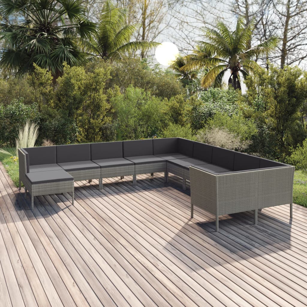 Set Divani da Giardino 11 pz con Cuscini in Polyrattan Grigio - homemem39