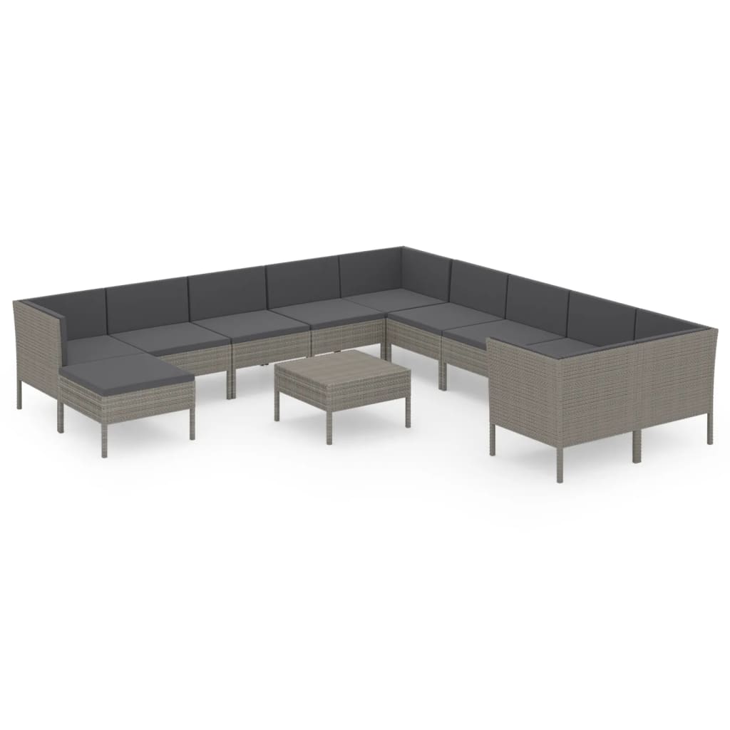 Set Divani da Giardino 12 pz con Cuscini in Polyrattan Grigio | homemem39