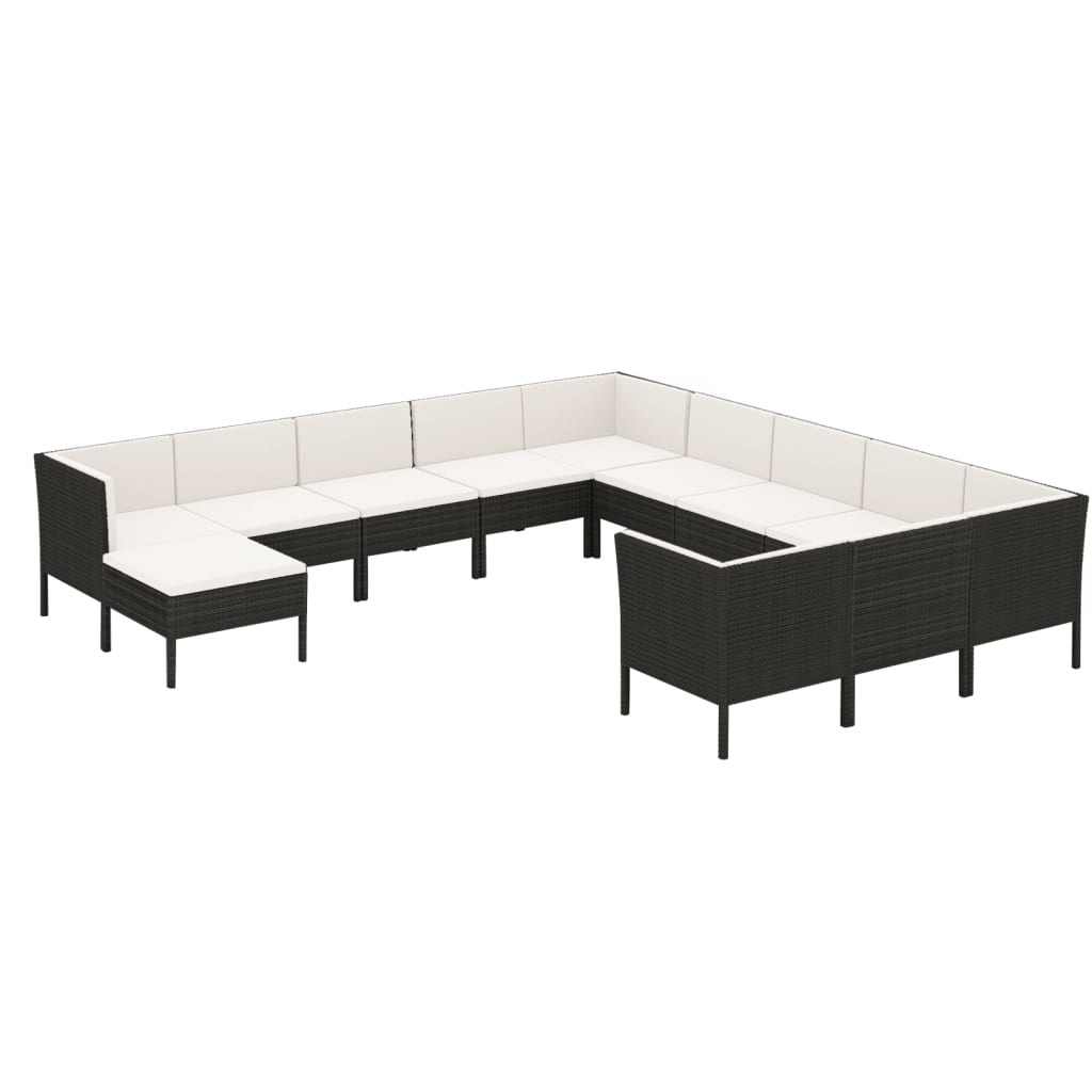 Set Divani da Giardino 12 pz con Cuscini in Polyrattan Nero | homemem39