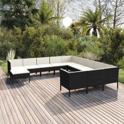 Set Divani da Giardino 12 pz con Cuscini in Polyrattan Nero | homemem39