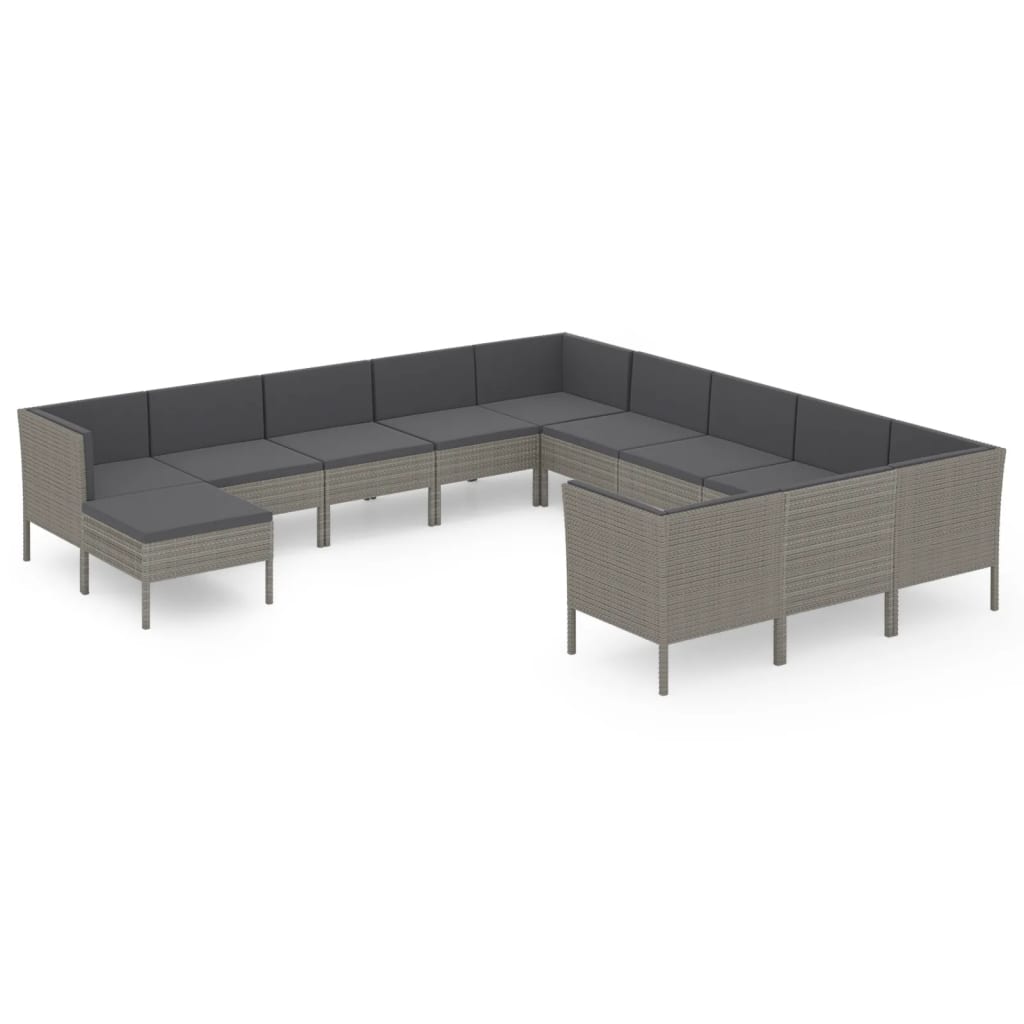 Set Divani da Giardino 12 pz con Cuscini in Polyrattan Grigio - homemem39