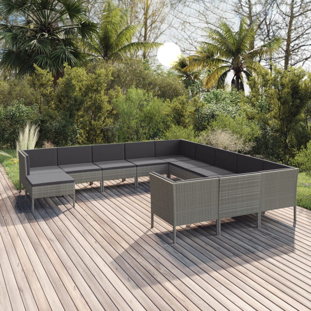 Set Divani da Giardino 12 pz con Cuscini in Polyrattan Grigio - homemem39