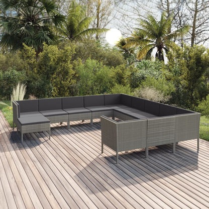 Set Divani da Giardino 12 pz con Cuscini in Polyrattan Grigio - homemem39