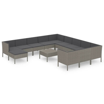 Set Divani da Giardino 13 pz con Cuscini in Polyrattan Grigio