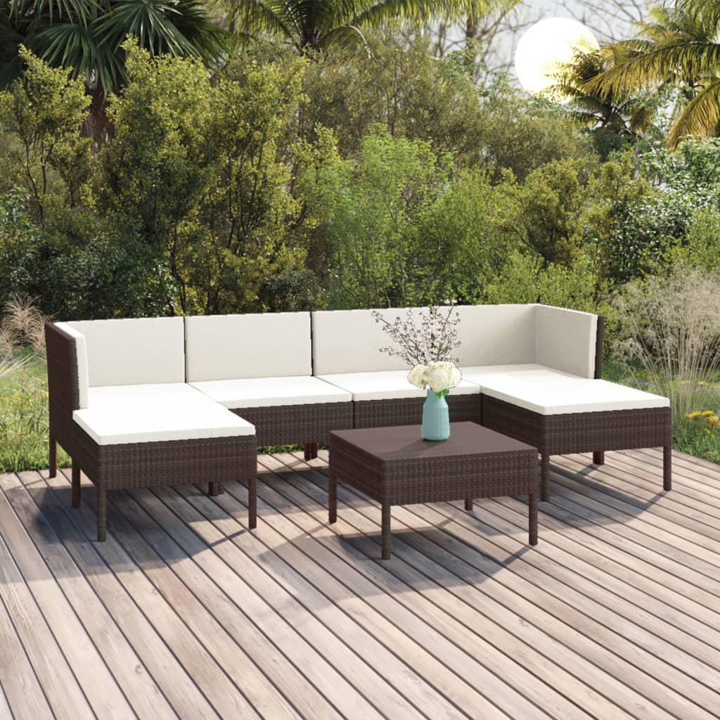 Set Divani da Giardino 7 pz con Cuscini in Polyrattan Marrone | homemem39