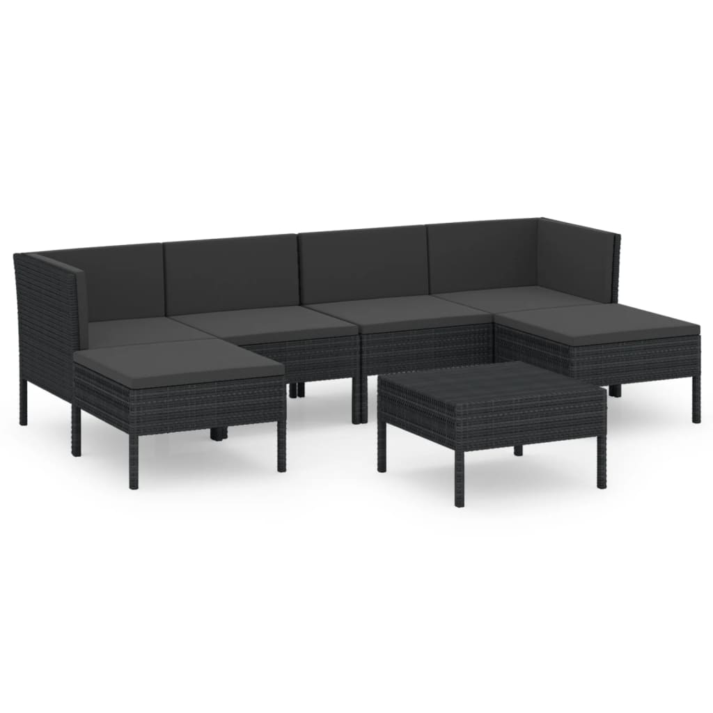 Set Divani da Giardino 7 pz con Cuscini in Polyrattan Nero | homemem39