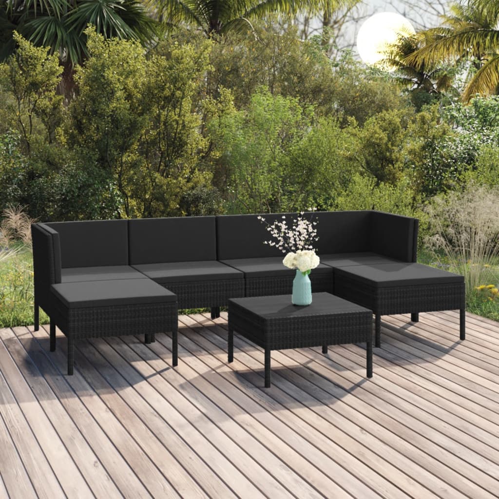 Set Divani da Giardino 7 pz con Cuscini in Polyrattan Nero | homemem39