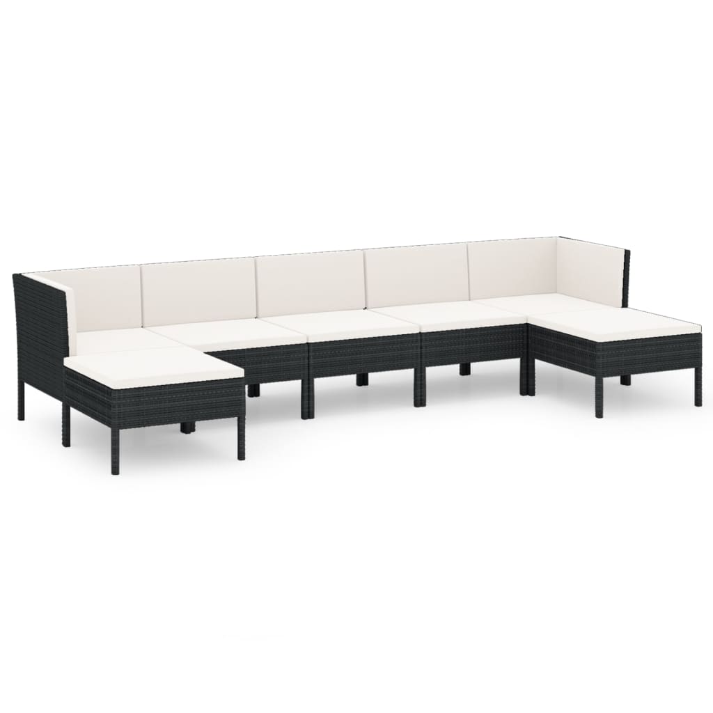 Set Divani da Giardino 7 pz con Cuscini in Polyrattan Nero | homemem39