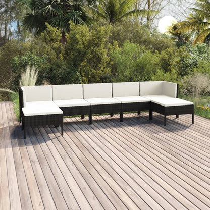 Set Divani da Giardino 7 pz con Cuscini in Polyrattan Nero | homemem39
