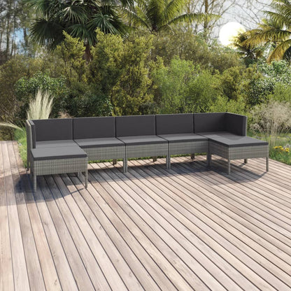 Set Divani da Giardino 7 pz con Cuscini in Polyrattan Grigio - homemem39