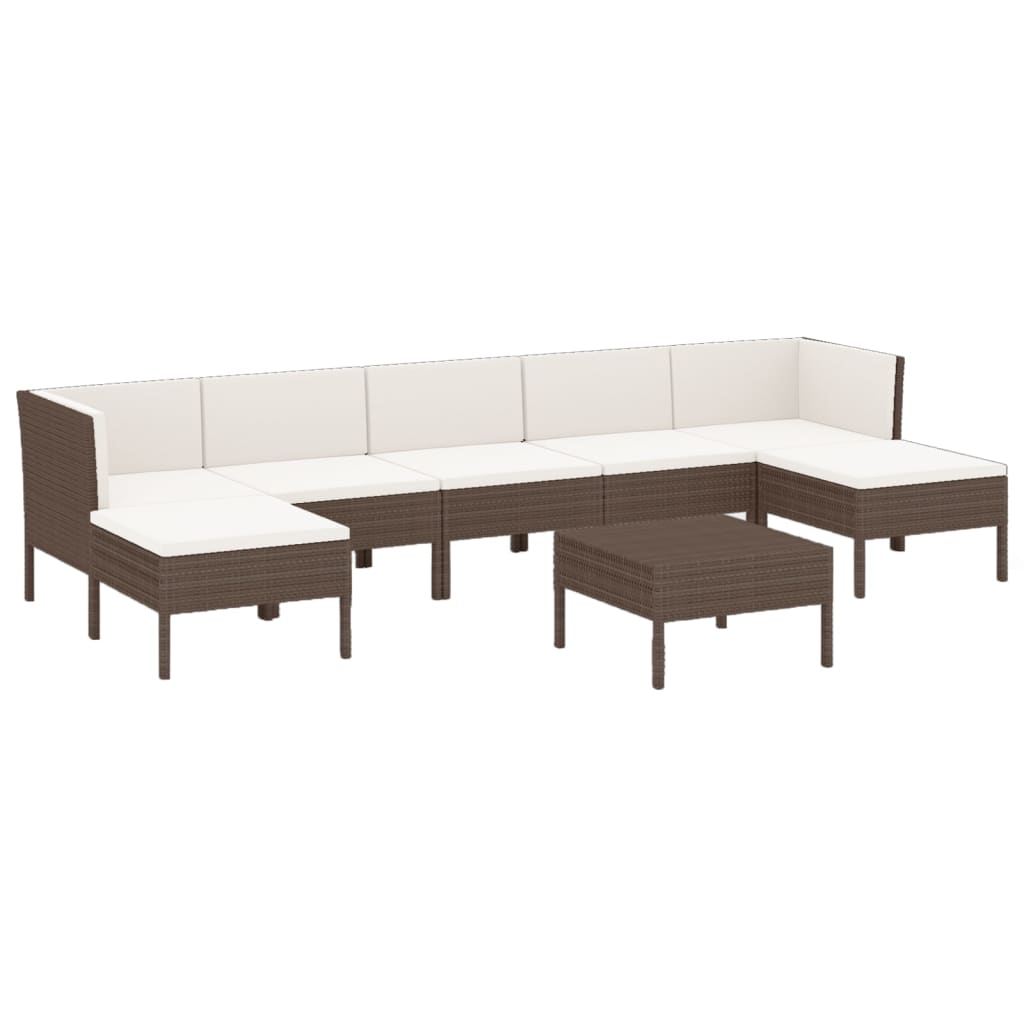 Set Divani da Giardino 8 pz con Cuscini in Polyrattan Marrone | homemem39