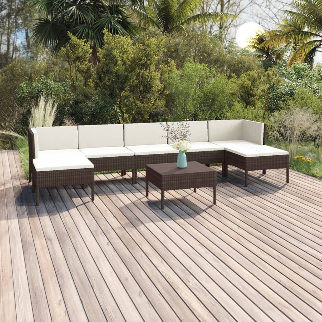 Set Divani da Giardino 8 pz con Cuscini in Polyrattan Marrone | homemem39