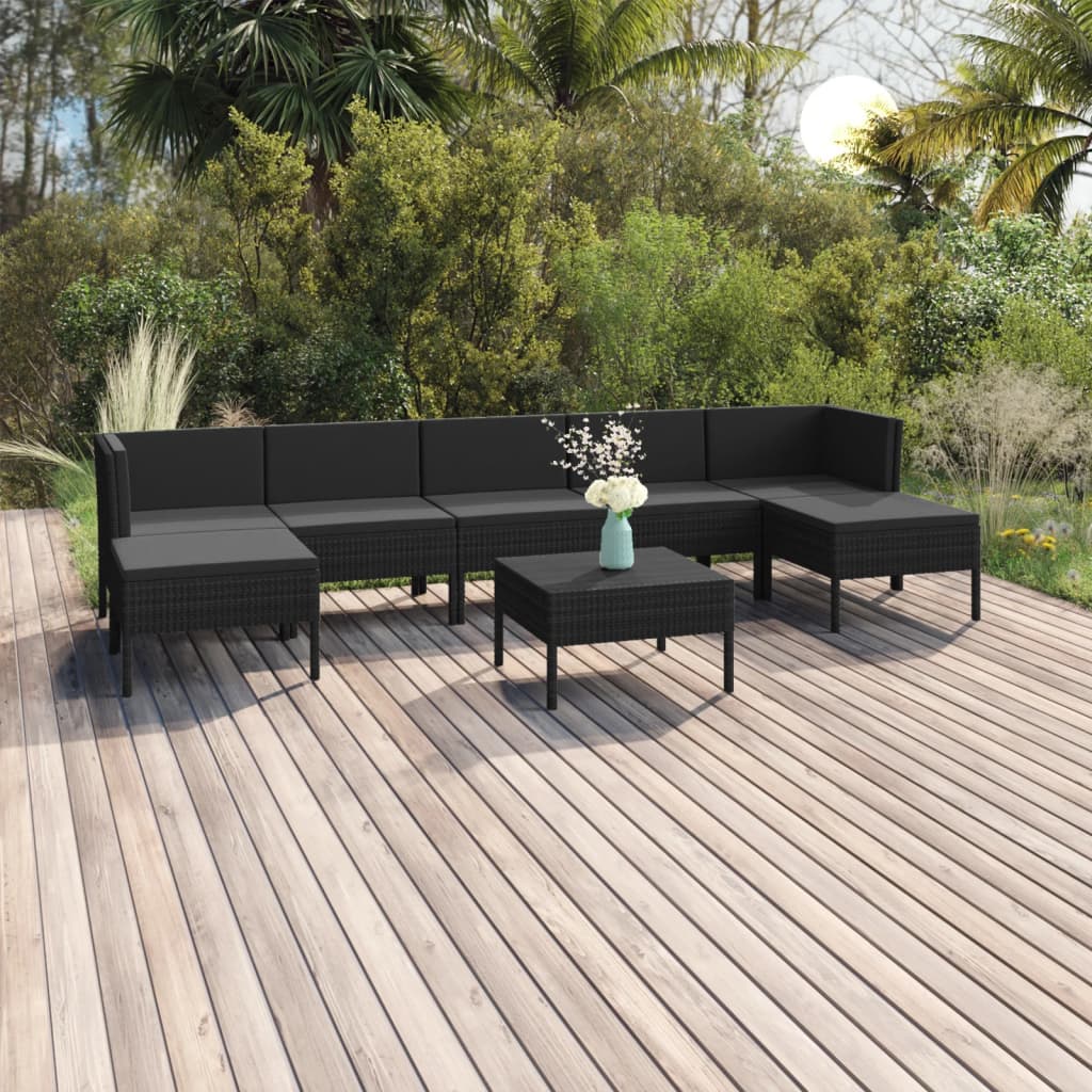 Set Divani da Giardino 8 pz con Cuscini in Polyrattan Nero | homemem39