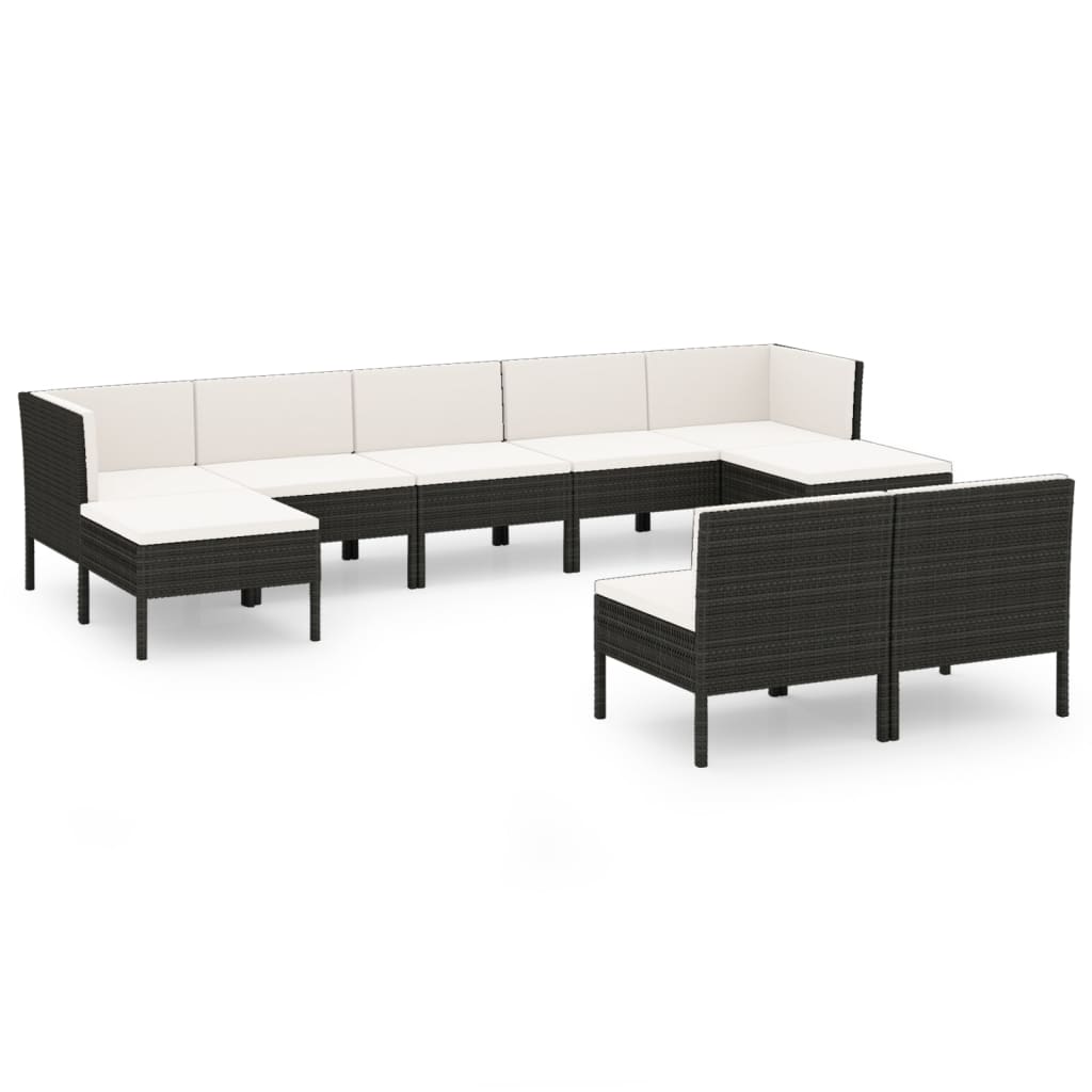 Set Divani da Giardino 9 pz con Cuscini in Polyrattan Nero | homemem39