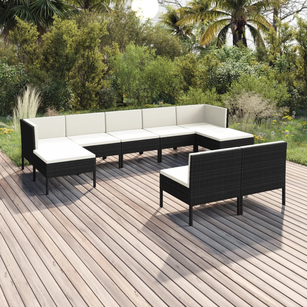 Set Divani da Giardino 9 pz con Cuscini in Polyrattan Nero | homemem39
