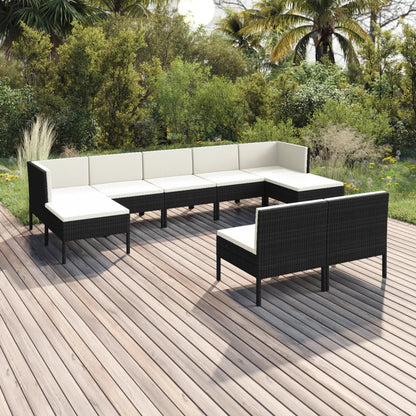 Set Divani da Giardino 9 pz con Cuscini in Polyrattan Nero | homemem39