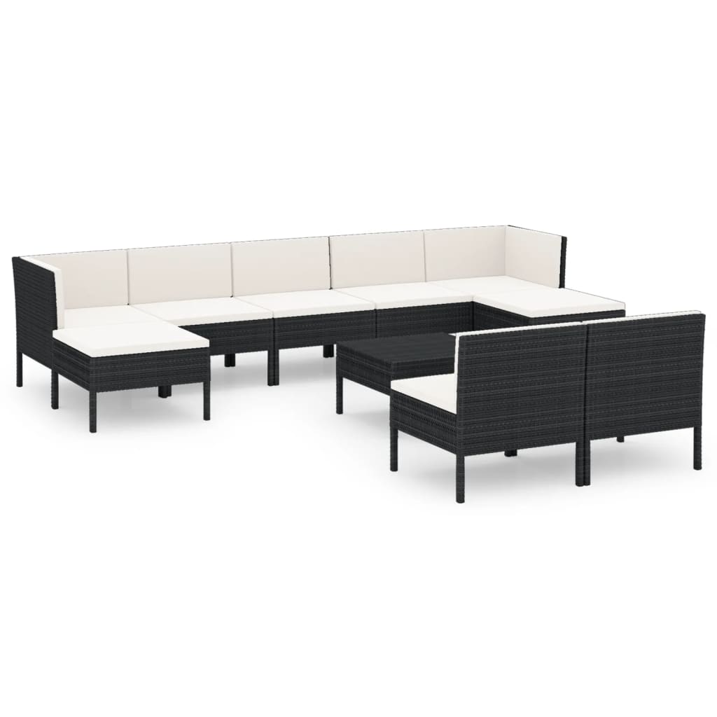 Set Divani da Giardino 10 pz con Cuscini in Polyrattan Nero | homemem39