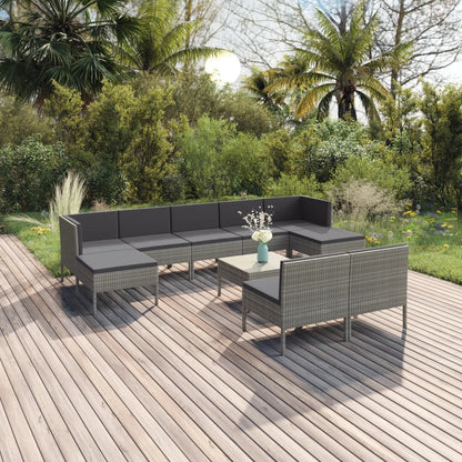 Set Divani da Giardino 10 pz con Cuscini in Polyrattan Grigio | homemem39