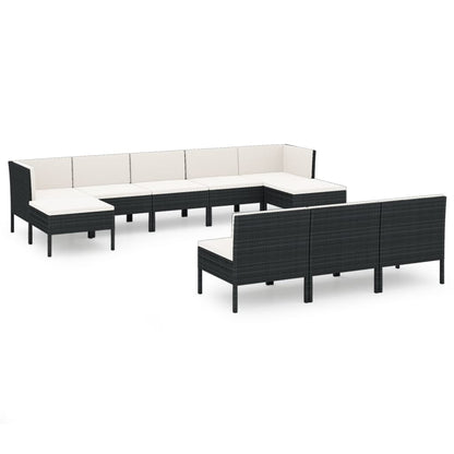 Set Divani da Giardino 10 pz con Cuscini in Polyrattan Nero | homemem39