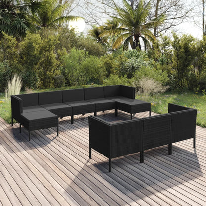 Set Divani da Giardino 10 pz con Cuscini in Polyrattan Nero