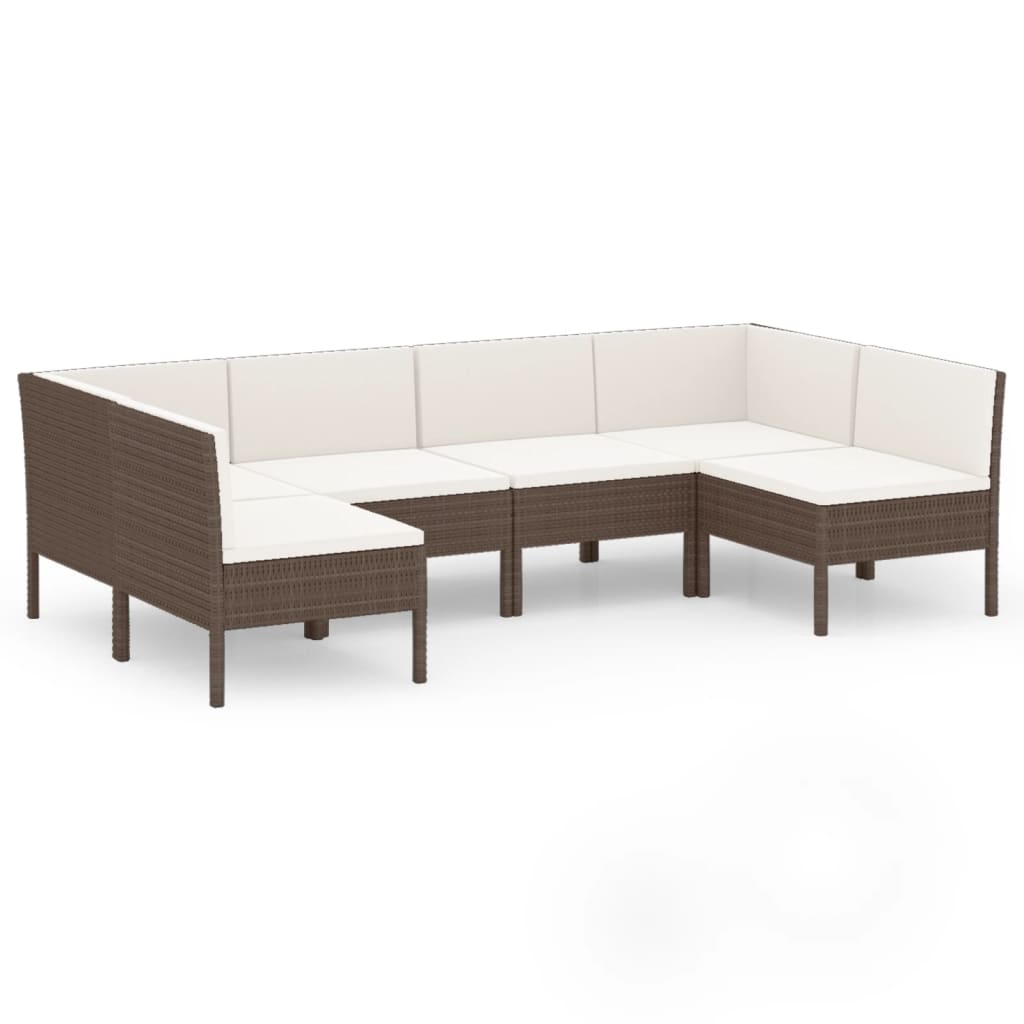 Set Divani da Giardino 6 pz con Cuscini in Polyrattan Marrone