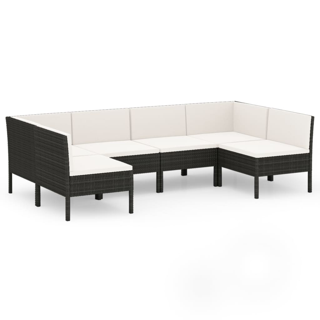 Set Divani da Giardino 6 pz con Cuscini in Polyrattan Nero