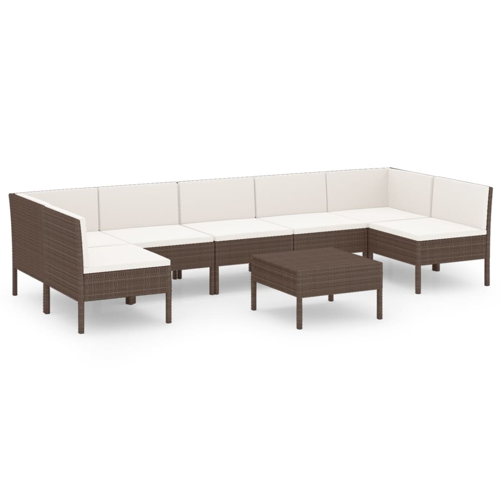 Set Divani da Giardino 8 pz con Cuscini in Polyrattan Marrone | homemem39