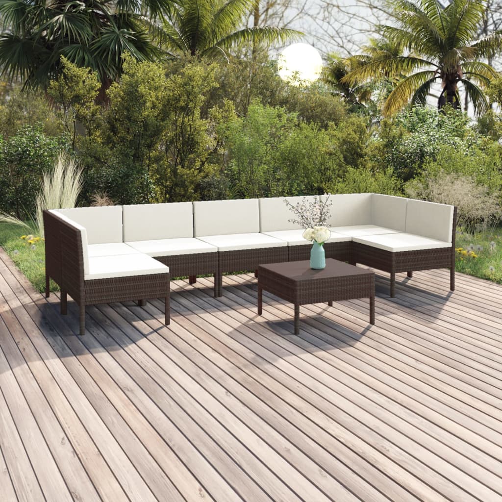 Set Divani da Giardino 8 pz con Cuscini in Polyrattan Marrone | homemem39