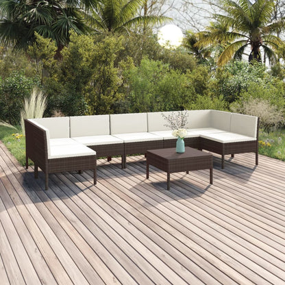 Set Divani da Giardino 8 pz con Cuscini in Polyrattan Marrone | homemem39