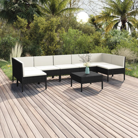 Set Divani da Giardino 8 pz con Cuscini in Polyrattan Nero - homemem39