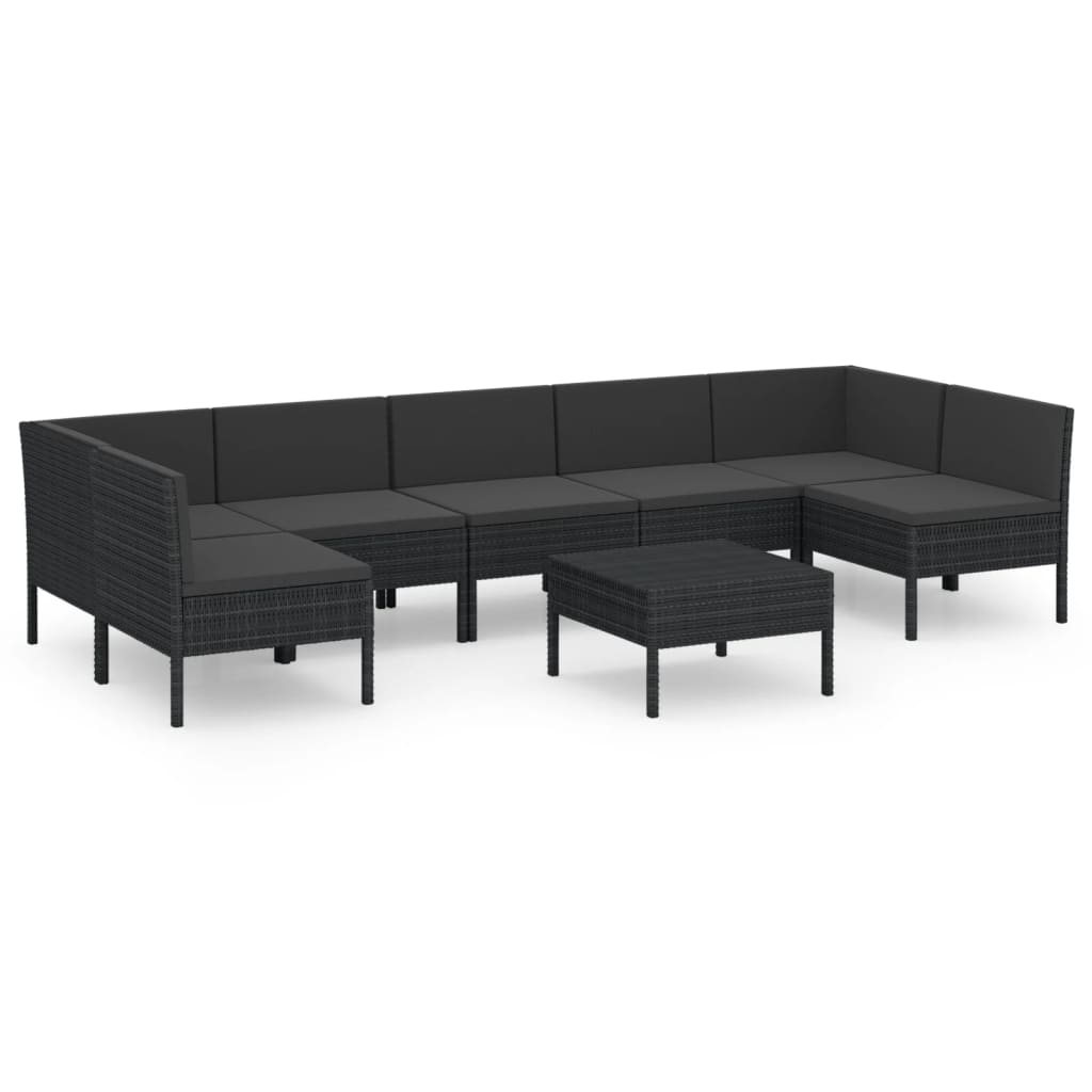 Set Divani da Giardino 8 pz con Cuscini in Polyrattan Nero | homemem39