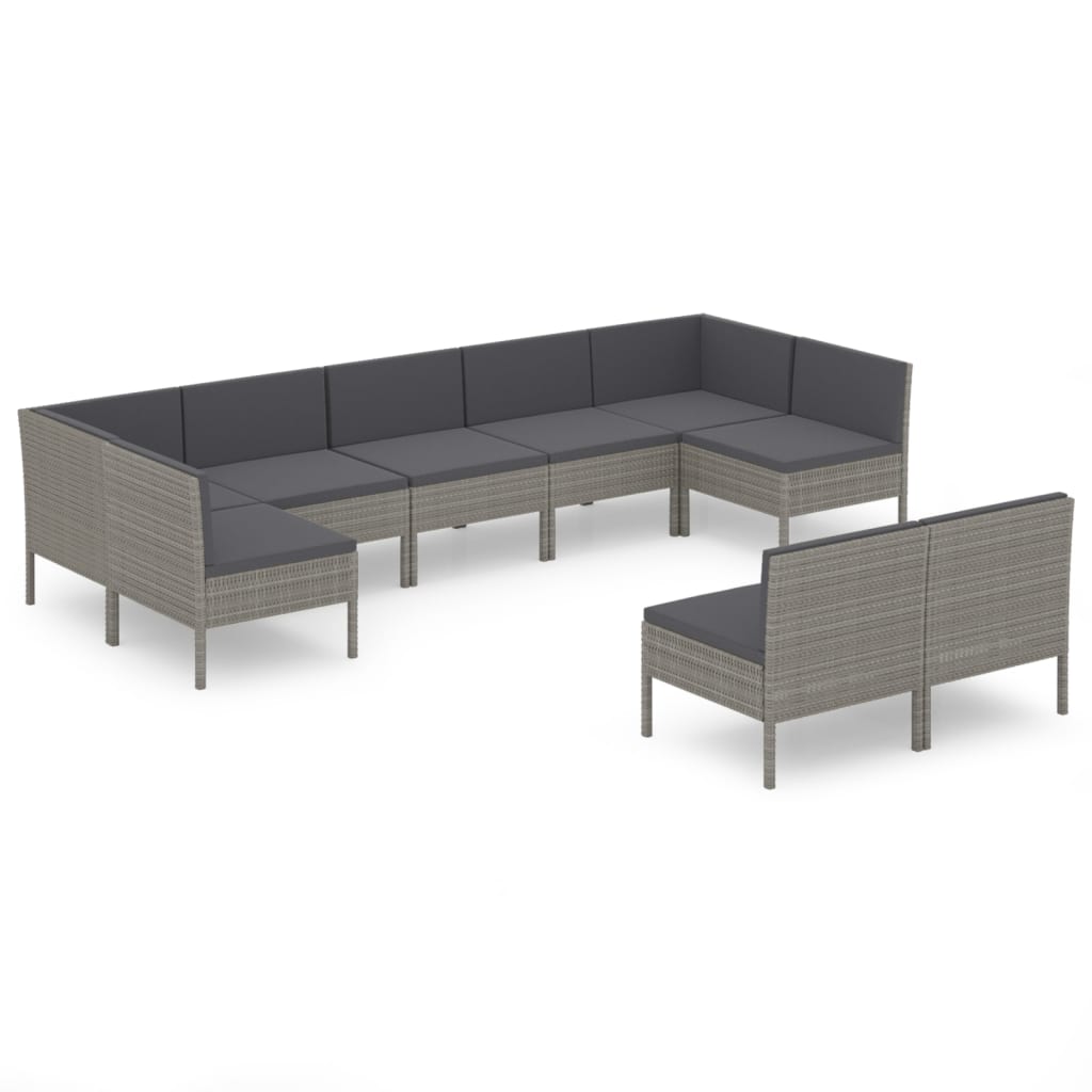 Set Divani da Giardino 9 pz con Cuscini in Polyrattan Grigio - homemem39