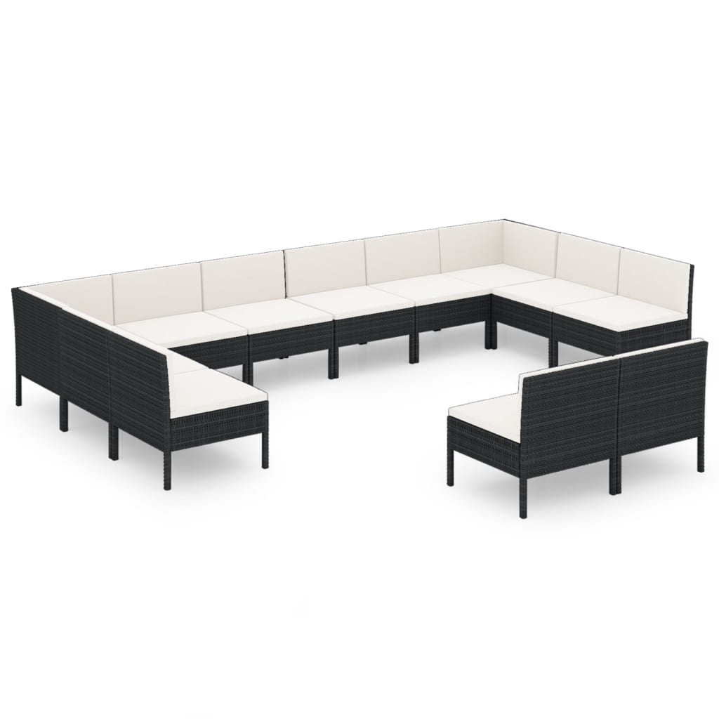 Set Divani da Giardino 12 pz con Cuscini in Polyrattan Nero | homemem39