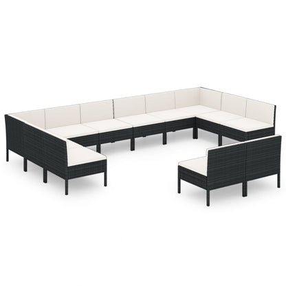 Set Divani da Giardino 12 pz con Cuscini in Polyrattan Nero | homemem39