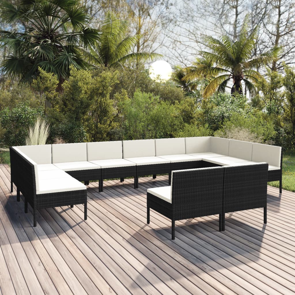 Set Divani da Giardino 12 pz con Cuscini in Polyrattan Nero | homemem39