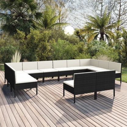 Set Divani da Giardino 12 pz con Cuscini in Polyrattan Nero | homemem39