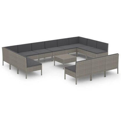 Set Divani da Giardino 14 pz con Cuscini in Polyrattan Grigio