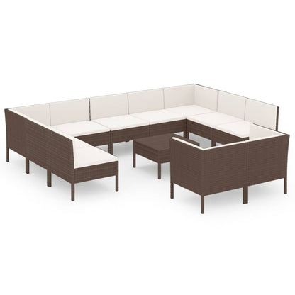 Set Divani da Giardino 12 pz con Cuscini in Polyrattan Marrone