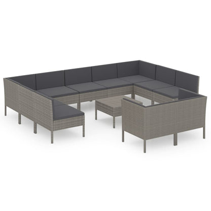 Set Divani da Giardino 12 pz con Cuscini in Polyrattan Grigio | homemem39