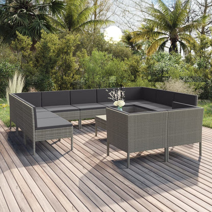 Set Divani da Giardino 12 pz con Cuscini in Polyrattan Grigio | homemem39
