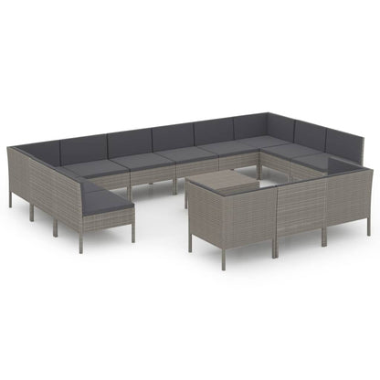 Set Divani da Giardino 14 pz con Cuscini in Polyrattan Grigio | homemem39