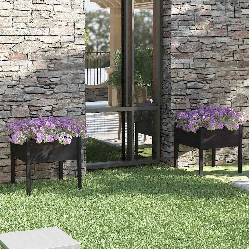Fioriere da Giardino 2 pz Nere 70x70x70 cm in Massello di Pino