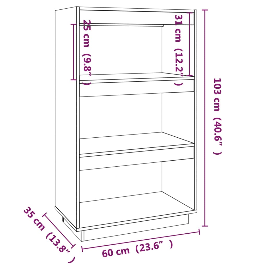 Libreria/Divisorio Nero 60x35x103 cm in Legno Massello di Pino | homemem39