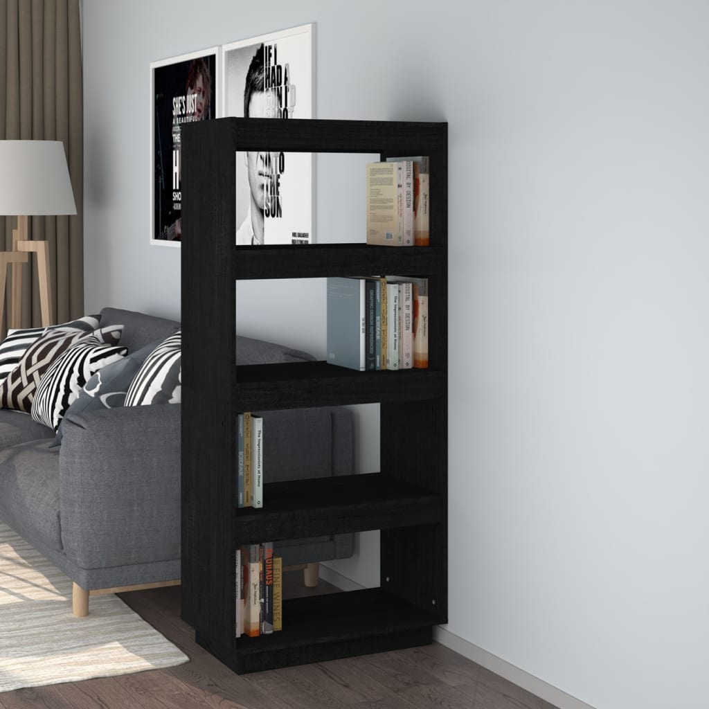 Libreria/Divisorio Nero 60x35x135 cm in Legno Massello di Pino | homemem39