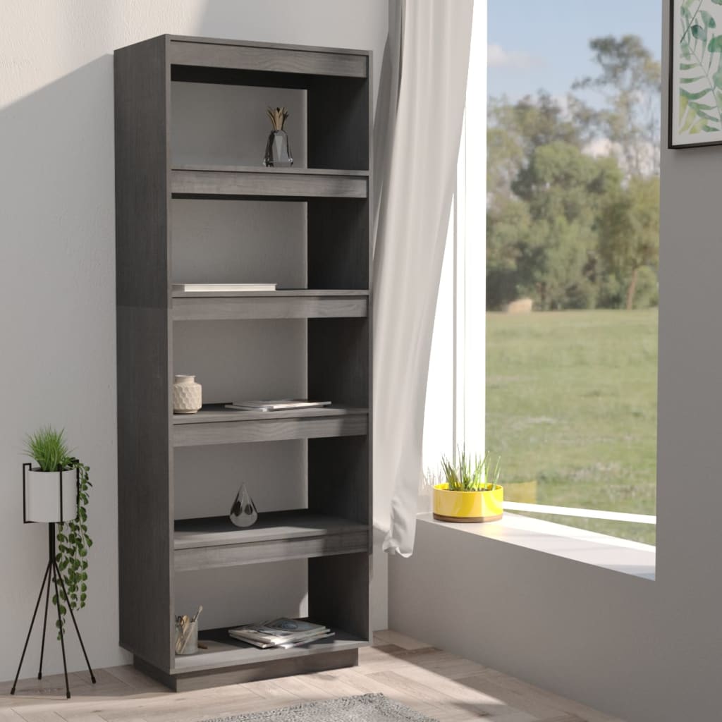 Libreria/Divisorio Grigio 60x35x167cm in Legno Massello di Pino | homemem39