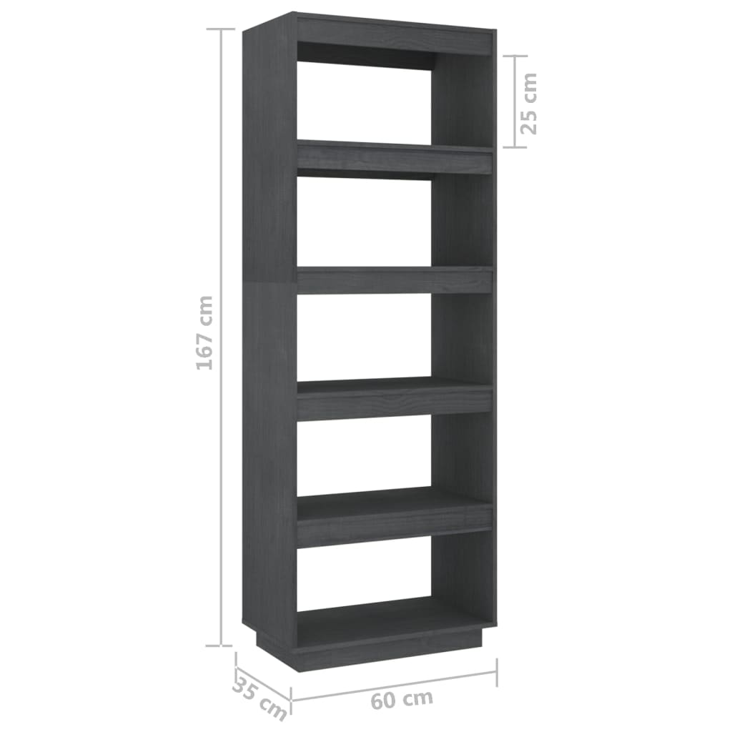 Libreria/Divisorio Grigio 60x35x167cm in Legno Massello di Pino | homemem39