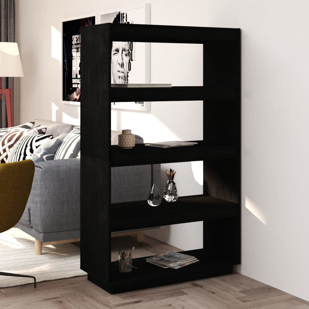 Libreria/Divisorio Nero 80x35x135 cm in Legno Massello di Pino | homemem39