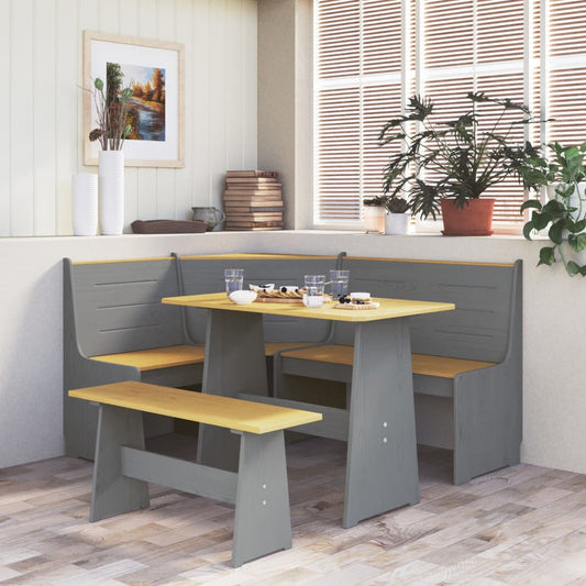 REINE 3-piece Dining Set Honey Brown and Gray in Pine Wood